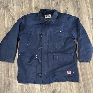 VTG Tough Duck Down Filled Work Jacket Mens 2XL Long Canvas Corduroy Collar Coat